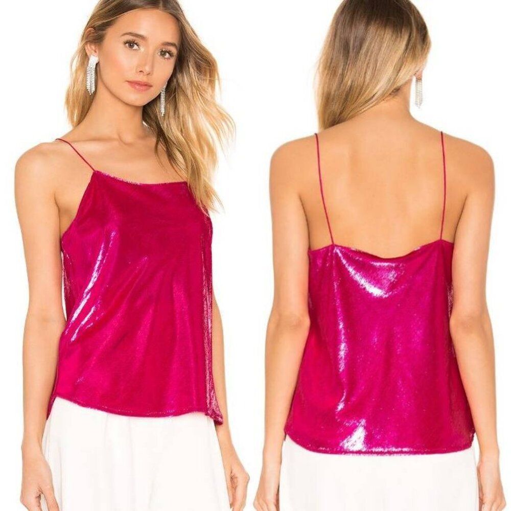 Michael Lo Sordo Marina Metallic Velvet Silk Camisole in Bright Hot Pink